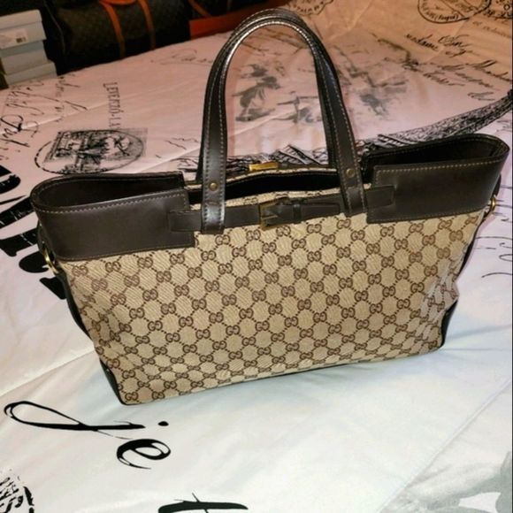 Gucci GG Canvas Large Tote Bag with Leather Trim – Brown - Picture 3 of 15